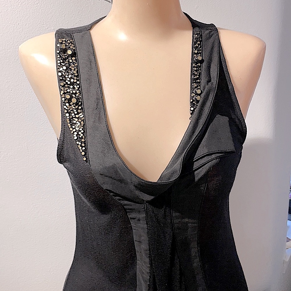 Trosman embellished black and gold goddess top